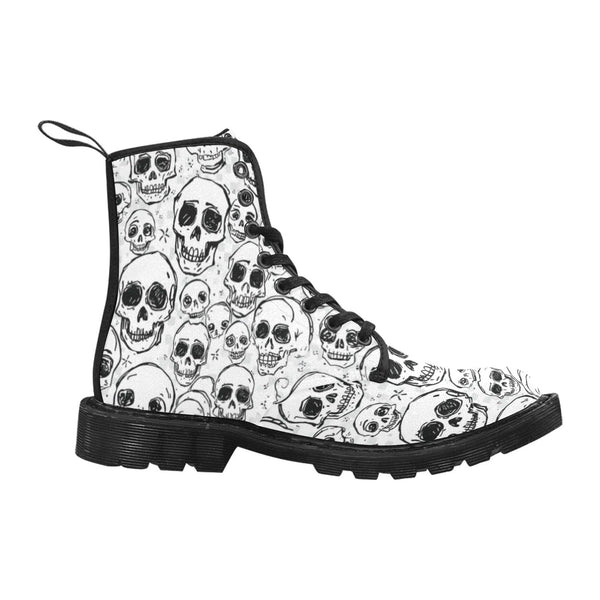 Men's Lots of Doodle Skulls Pattern Lace Up Canvas Boots