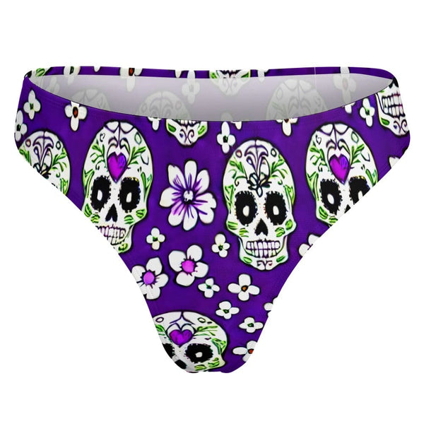 Women's Purple Suygar Skulls Swimwear Thong Bottom
