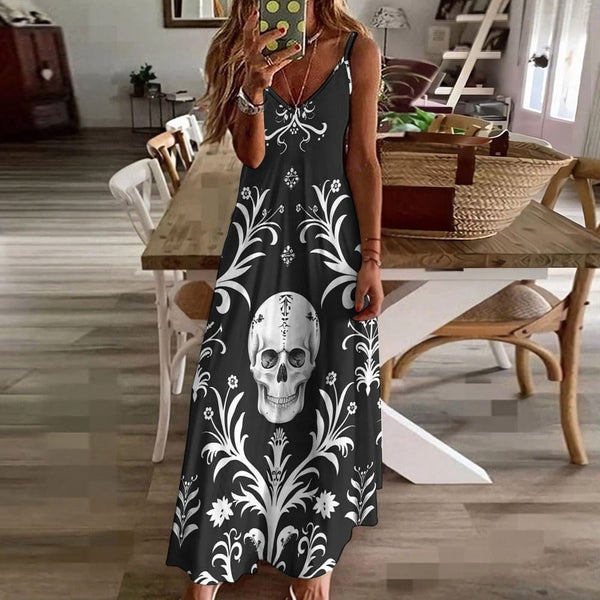 Women's Skull Black And White Ankle Long Dress