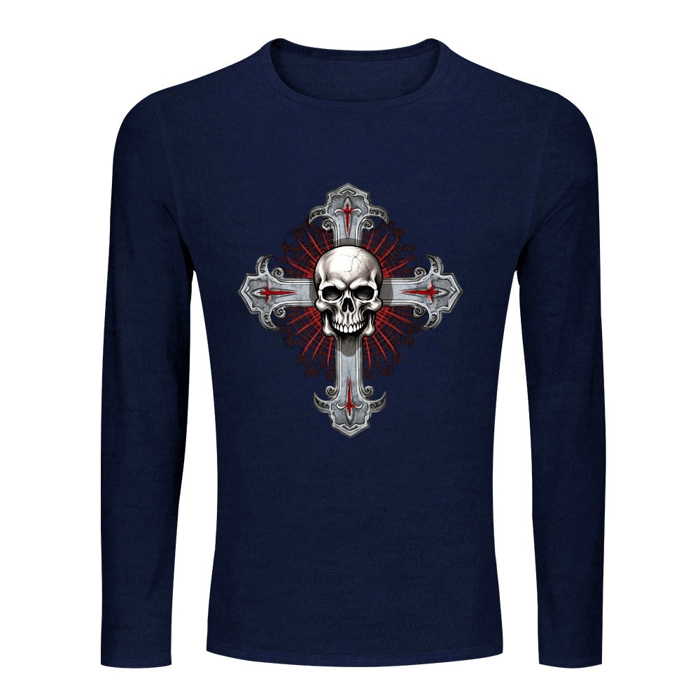 トップス L.G.B. skull cross long sleeve t-shirt Men's Gothic Skull Cross CrewNeck Long Sleeve T-shirt – Everything