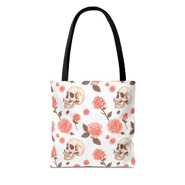 Experience The Power of Our Skull and Pink Roses Tote Bag! Available In 3 Sizes And 5 Stunning Colors