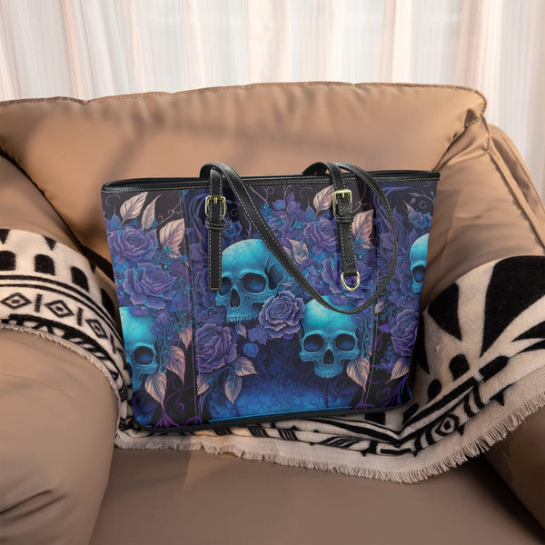 The Cobalt Flora & Skull Small Leather Tote Bag