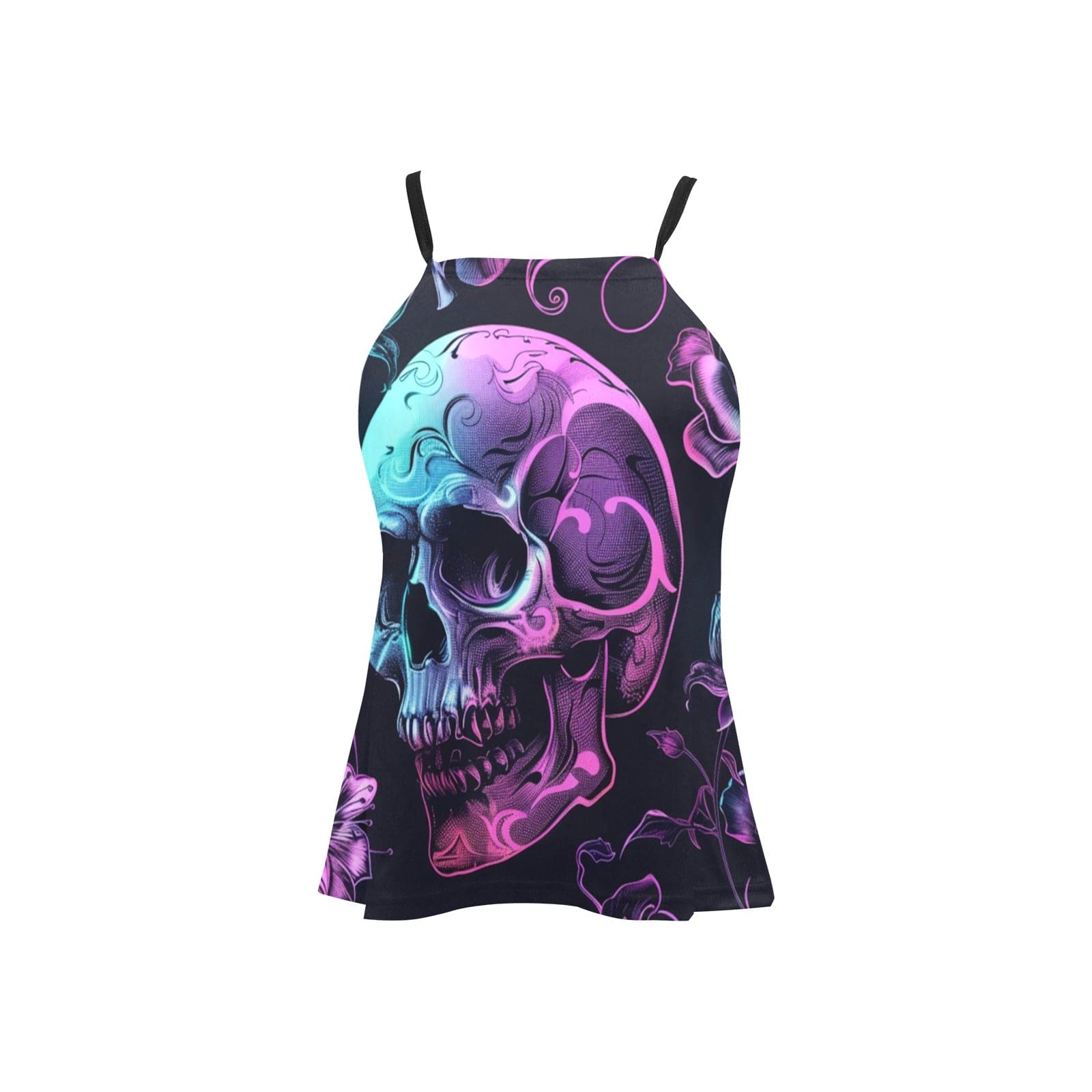 Puprle Blue Skull Loose Spaghetti Strap Tank Top – Everything