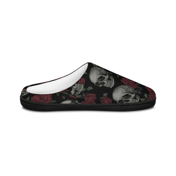 Skull & Rose Women's Indoor Slippers — Gothic Floral Cozy