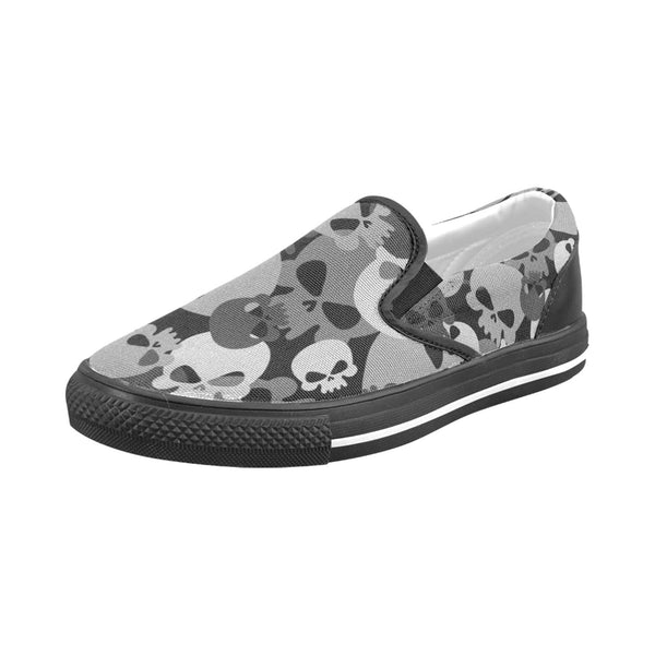Men's Camo Gray Skulls Slip-on Canvas Shoes