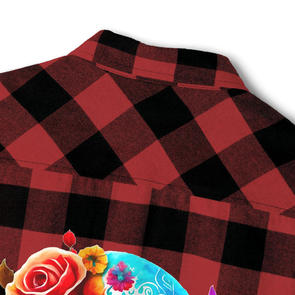 Get Ready to Make A Bold Statement In Our Skull Floral Checker Flannel Shirt for women!