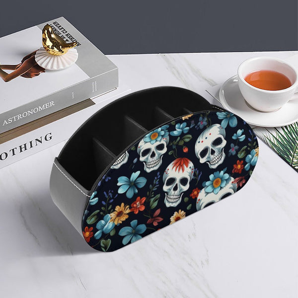 Skulls With Blue Flowers Remote Control Storage Box