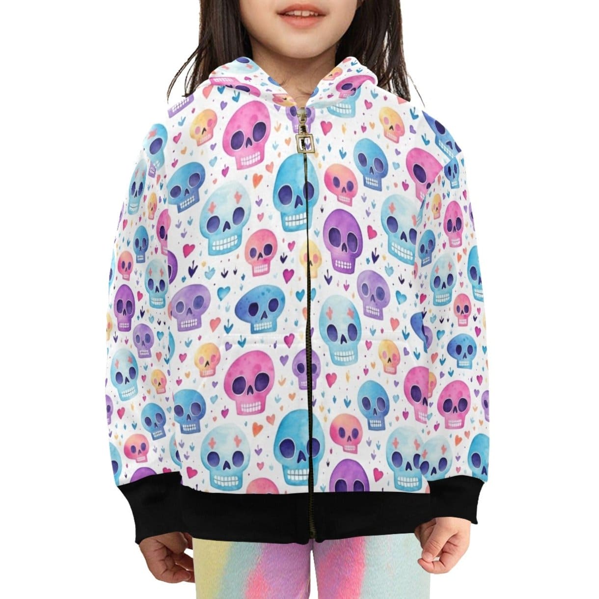 Little Girls Pastel Skulls Zip Up Hoodie