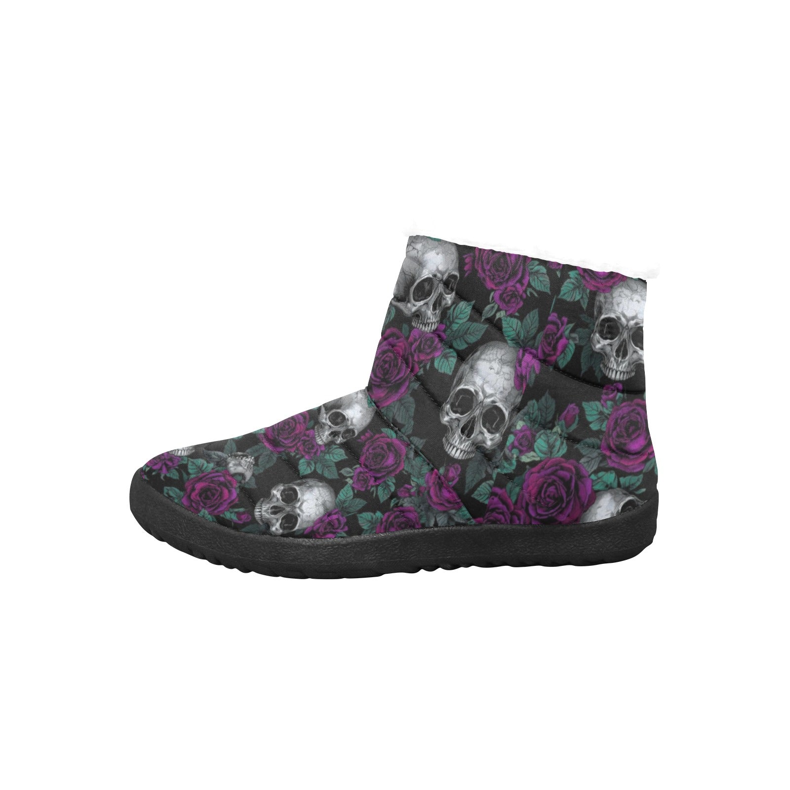 Women's Skulls Surrounded By Roses Padded Boots