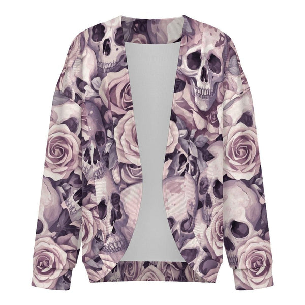 Women's Pink Skulls Floral Drop Shoulder Cardigan
