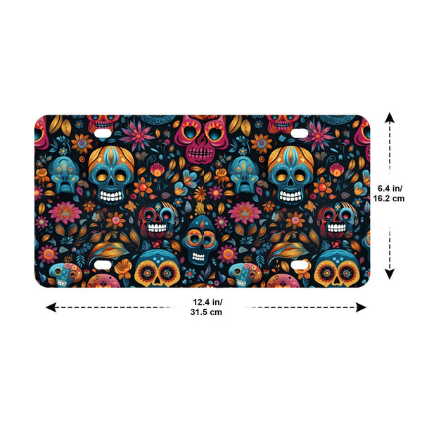 Colorful Skulls Licensce Plate Holder And Cover