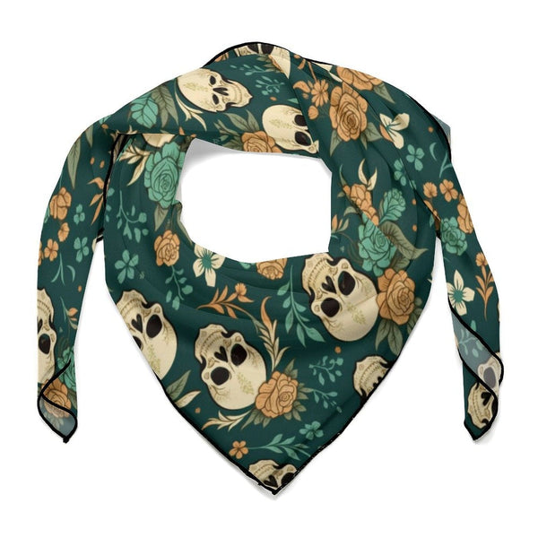 Floral Tropical Skulls Silk Scarf