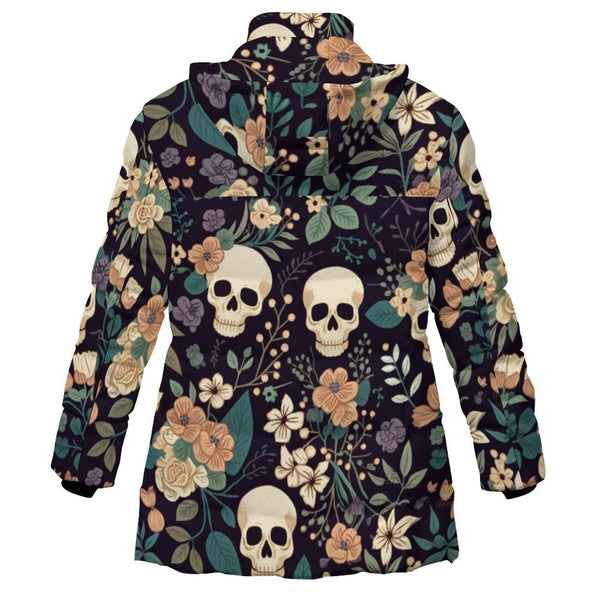 Women's Skull Floral Hooded Puffer Jacket