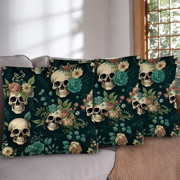 Skull Floral Linen Pillow Case 18"x18" 3-Pack