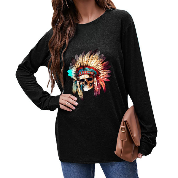 Step Out In Style With Our Women's Indian Skull Long Sleeve Top!