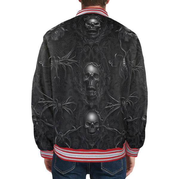 Upgrade Your Style With This Men's Skull Striped Bomber Jacket In White or Red!