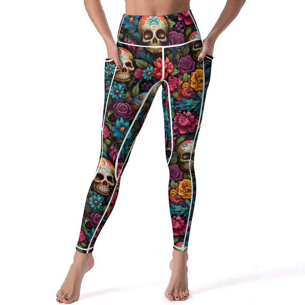 Upgrade Your Wardrobe With These Stylish Women's Skulls Floral Yoga Leggings