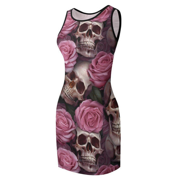 Pink Flowers And Skulls Sleeveless Tank Dress