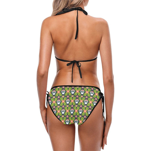 Look Cool & Stay Comfy All Summer Long in This Skulls Green Pattern Two Piece Bikini