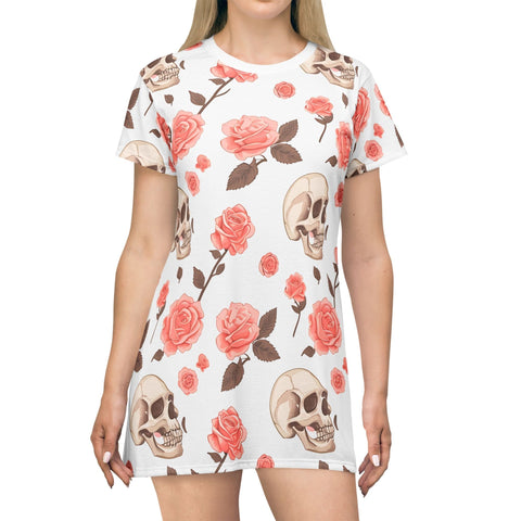 pink dress with skulls Women's Pink Roses And Skulls Tank Dress Everything Skull Clothing Merchandise and Accessories
