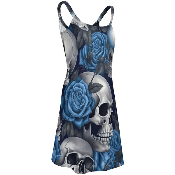 Blue Floral Skull Beach Cover Up