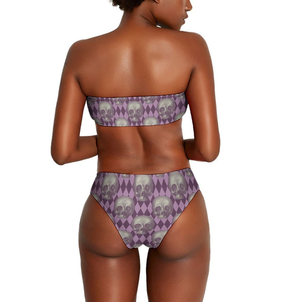 Ladies Purple Pattern With Skulls Two Piece Bikini Swimsuit
