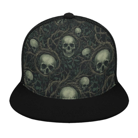 Skulls And Vines Baseball Cap Flat Brim Mesh Back