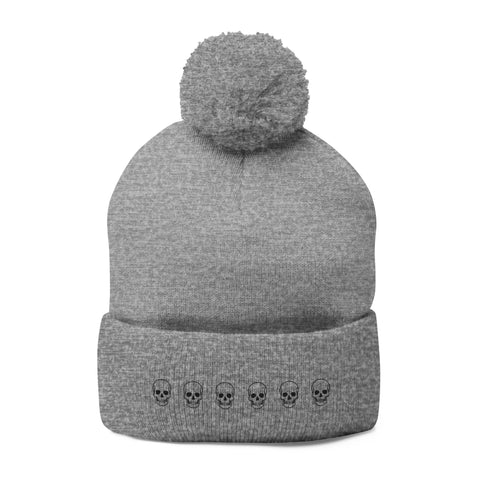 Skull Pom-Pom Knit Cap – Cozy Winter Beanie for Trendy Style