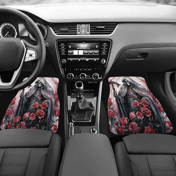 Grimreaper Skull Gothic Front And Rear Floor Mats For Autos