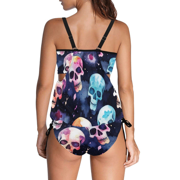 Rainbow Skulls Belly Covering Two Piece Swimsuit Set