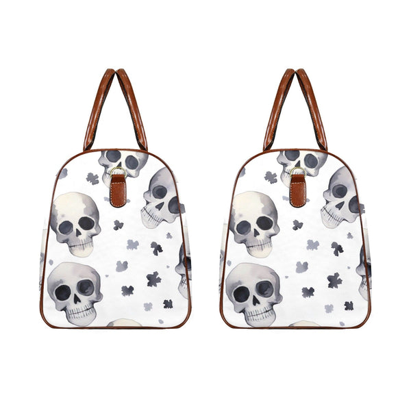 Greyscale Skulls Brown Handle & Strap Travel Bag