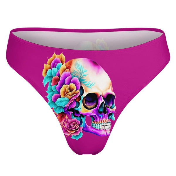 Women's Skull Colorful Flowers Thong Underwear