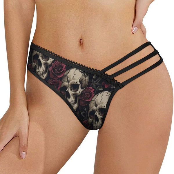 Women's Skulls With Purple Roses Panties