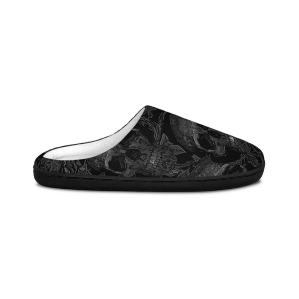Men's Black Skull Pattern Indoor Slippers — Gothic Black Cozy