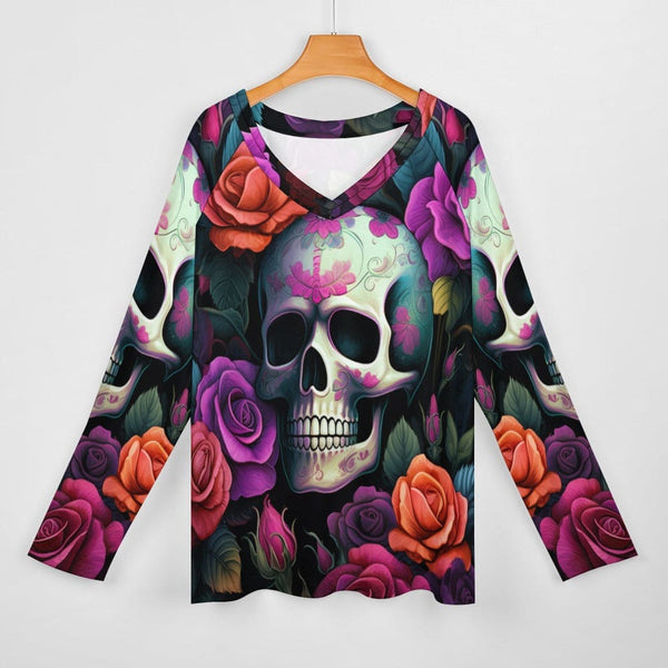 Women's 💀👩 Skull Floral Long Sleeve Loose Top