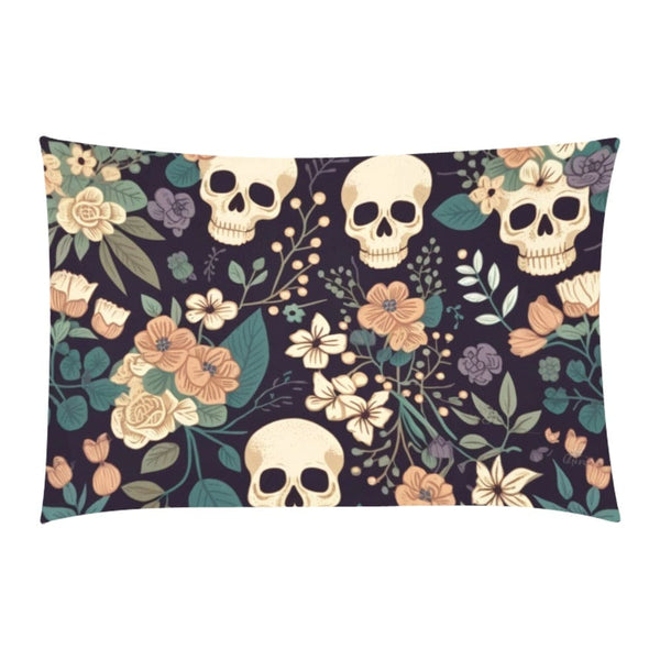 Skulls Blue Pink Floral 3-Piece Bedding Set – Gothic Bedroom Decor