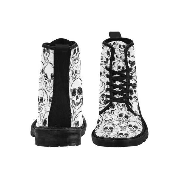 Men's Lots of Doodle Skulls Pattern Lace Up Canvas Boots