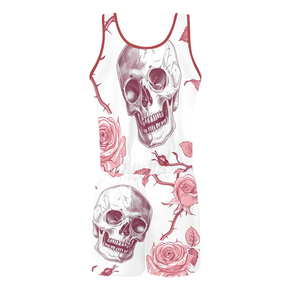 Skull Pink Roses Shorts Romper