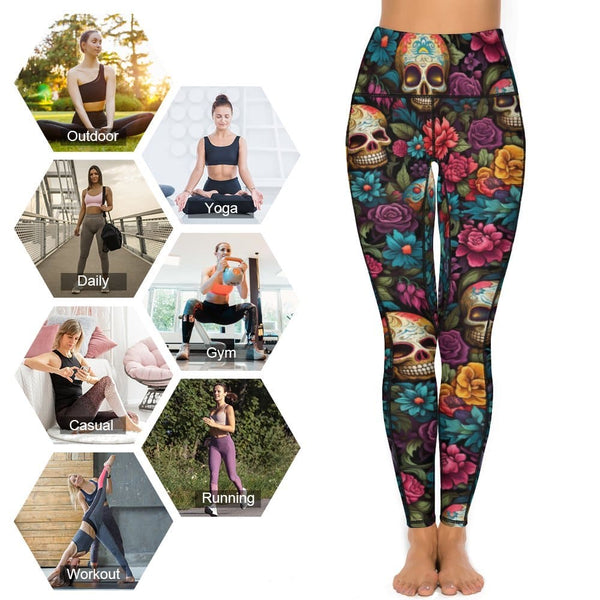 Upgrade Your Wardrobe With These Stylish Women's Skulls Floral Yoga Leggings