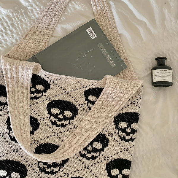 Retro Skull Crochet Tote Bag Large Capacity Casual Bag