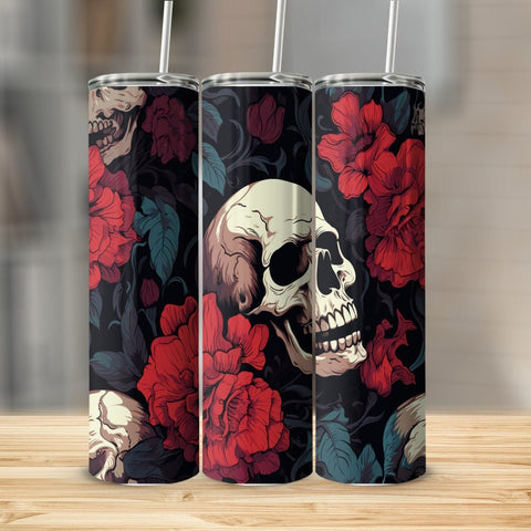 Red Roses And Skulls Stainless Steel 20oz Tumbler skull