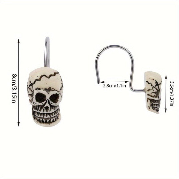 12-Piece Skull Shower Curtain Hooks Decorative Bathroom Decor