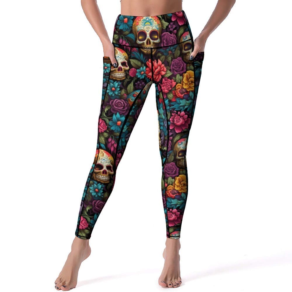 Upgrade Your Wardrobe With These Stylish Women's Skulls Floral Yoga Leggings