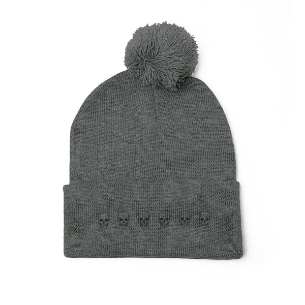 Skull Pom-Pom Knit Cap – Cozy Winter Beanie for Trendy Style