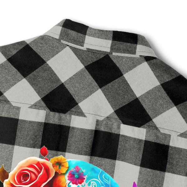 Get Ready to Make A Bold Statement In Our Skull Floral Checker Flannel Shirt for women!