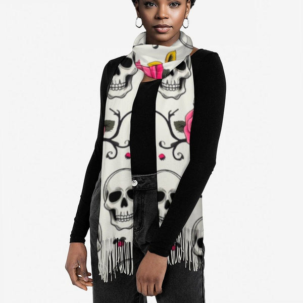 Skull Floral Vines Tassel Scarf