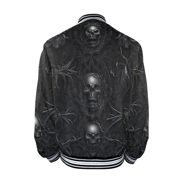 Upgrade Your Style With This Men's Skull Striped Bomber Jacket In White or Red!