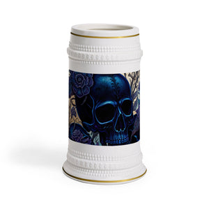 Blue Skull Floral Beer Stein Mug 22oz