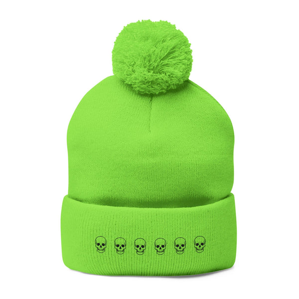 Skull Pom-Pom Knit Cap – Cozy Winter Beanie for Trendy Style