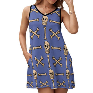 Rock Your Fashion Game In This Ladies Skulls & Bones Sleeveless Pocket Tank Top Dress